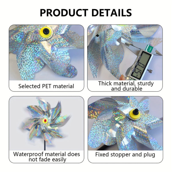 Planet Gates 2pcs Set Of 2 Effective Bird Deterrent, Laser Bird Windmill, Sparkle, Avian Safeguard, Discourage Swallows, Sparrows, Crows, Convenient And Simple To Set Up, Ideal For Orchards, Gardens, Farms, Residential Gardens, Fields