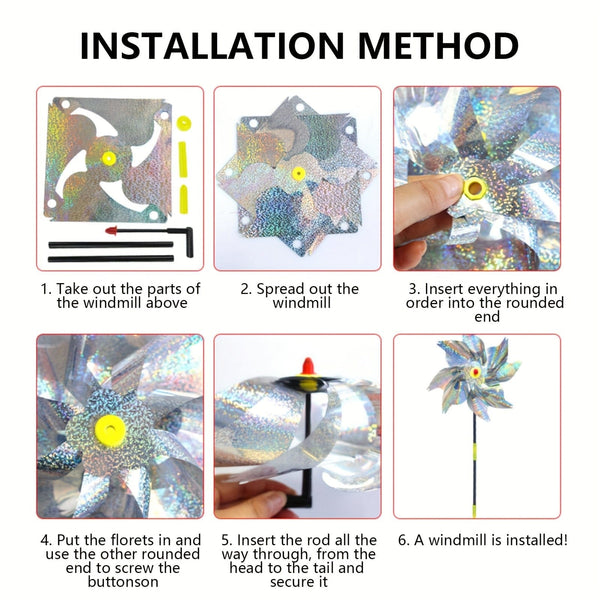 Planet Gates 2pcs Set Of 2 Effective Bird Deterrent, Laser Bird Windmill, Sparkle, Avian Safeguard, Discourage Swallows, Sparrows, Crows, Convenient And Simple To Set Up, Ideal For Orchards, Gardens, Farms, Residential Gardens, Fields