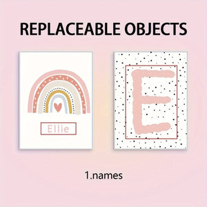 Planet Gates 2pcs/set Unframed Personalized Name Canvas Poster Wall Art, Cute Rainbow Custom Name Poster For Home Decor, Canvas Prints For Living Room Bedroom Kitchen Decor, Birthday Gift And Decoration