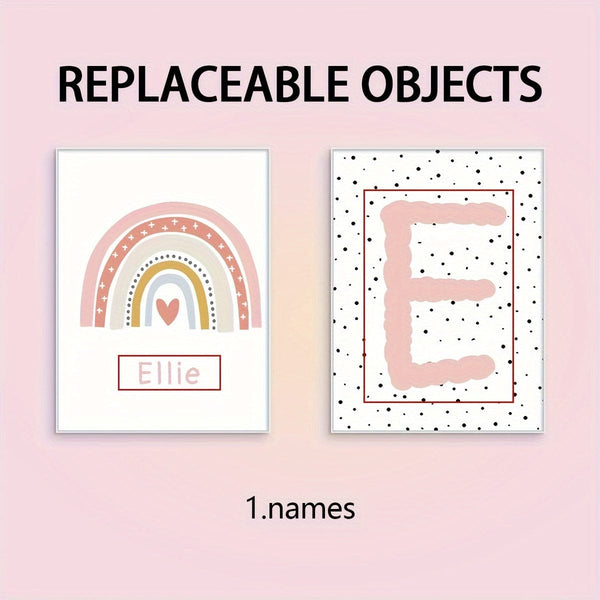 Planet Gates 2pcs/set Unframed Personalized Name Canvas Poster Wall Art, Cute Rainbow Custom Name Poster For Home Decor, Canvas Prints For Living Room Bedroom Kitchen Decor, Birthday Gift And Decoration