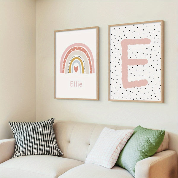 Planet Gates 2pcs/set Unframed Personalized Name Canvas Poster Wall Art, Cute Rainbow Custom Name Poster For Home Decor, Canvas Prints For Living Room Bedroom Kitchen Decor, Birthday Gift And Decoration