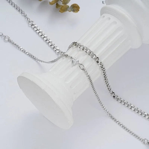 Planet Gates 2PCS Simple Fashion Stainless Steel Bracelet Set for Couple Unisex Women Men Lover Crystal Heart Silvery Chain Bracelets Jewelry