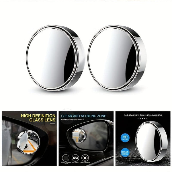 Planet Gates 2pcs Small Round Mirror High-definition Glass Car-mounted Adjustable 360-degree Rotation Rear View Car Reversing Auxiliary Blind Spot Mirror