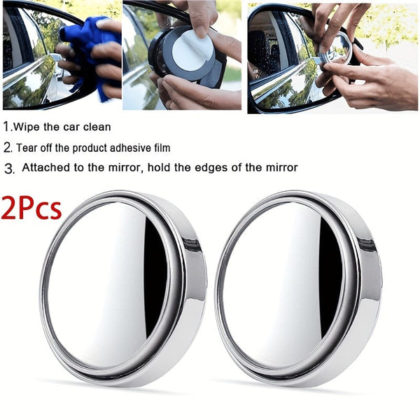 Planet Gates 2pcs Small Round Mirror High-definition Glass Car-mounted Adjustable 360-degree Rotation Rear View Car Reversing Auxiliary Blind Spot Mirror