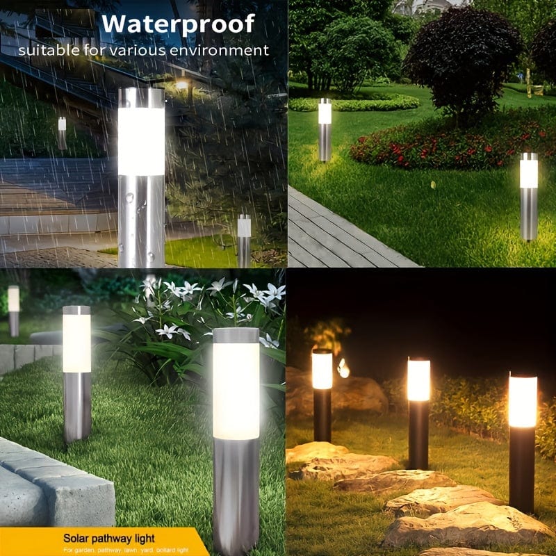 Planet Gates 2pcs Solar Outdoor LED Light, Modern Cylindrical Stainless Steel Waterproof Solar Outdoor Lawn Patio LED Light Lawn Garden Ground Insert Landscape Light