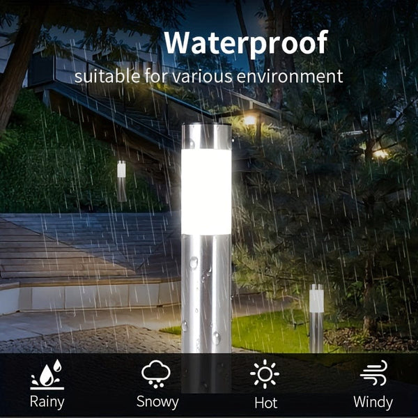 Planet Gates 2pcs Solar Outdoor LED Light, Modern Cylindrical Stainless Steel Waterproof Solar Outdoor Lawn Patio LED Light Lawn Garden Ground Insert Landscape Light