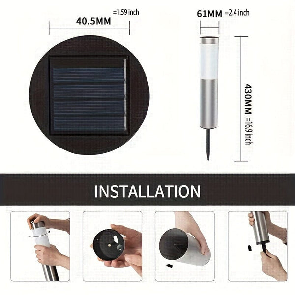 Planet Gates 2pcs Solar Outdoor LED Light, Modern Cylindrical Stainless Steel Waterproof Solar Outdoor Lawn Patio LED Light Lawn Garden Ground Insert Landscape Light
