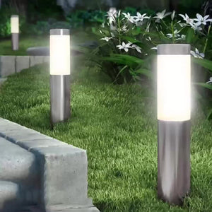 Planet Gates 2pcs Solar Outdoor LED Light, Modern Cylindrical Stainless Steel Waterproof Solar Outdoor Lawn Patio LED Light Lawn Garden Ground Insert Landscape Light