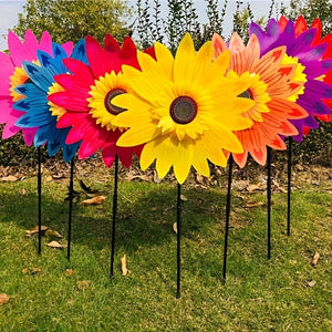 Planet Gates 2pcs Spring Outdoor Plant Sunflower Black Pole Sunflower Windmill Outdoor Plant Decoration, Yard Decor, Garden Decor