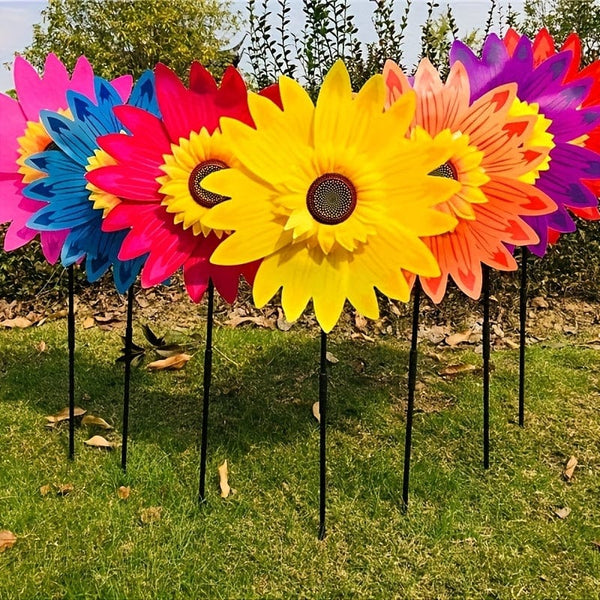 Planet Gates 2pcs Spring Outdoor Plant Sunflower Black Pole Sunflower Windmill Outdoor Plant Decoration, Yard Decor, Garden Decor