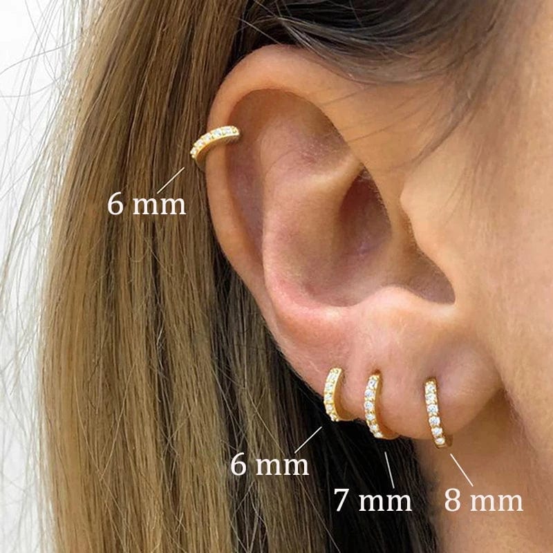 Planet Gates 2PCS Stainless Steel Minimal Hoop Earrings Crystal Zirconia Small Huggie Thin Cartilage Earring Helix Tragus Piercing Jewelry