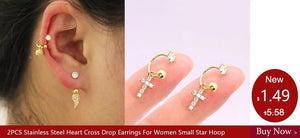 Planet Gates 2PCS Stainless Steel Minimal Hoop Earrings Crystal Zirconia Small Huggie Thin Cartilage Earring Helix Tragus Piercing Jewelry