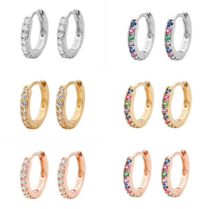 Planet Gates 2PCS Stainless Steel Minimal Hoop Earrings Crystal Zirconia Small Huggie Thin Cartilage Earring Helix Tragus Piercing Jewelry