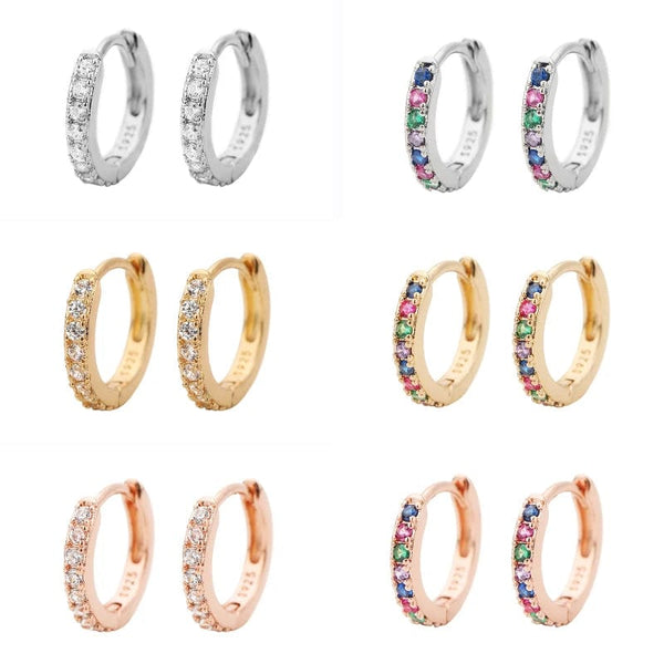 Planet Gates 2PCS Stainless Steel Minimal Hoop Earrings Crystal Zirconia Small Huggie Thin Cartilage Earring Helix Tragus Piercing Jewelry