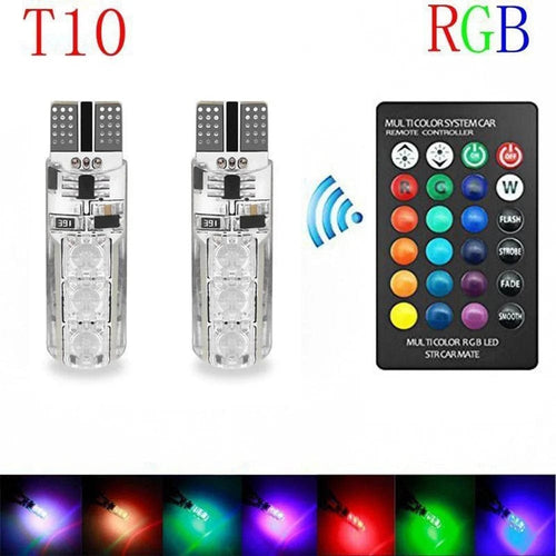 Planet Gates 2Pcs T10 5050 LED Car Width Light Auto Dome Reading Decorative Lamp 6SMD RGB Color Remote Control Strobe Mood Light