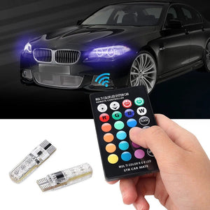 Planet Gates 2Pcs T10 5050 LED Car Width Light Auto Dome Reading Decorative Lamp 6SMD RGB Color Remote Control Strobe Mood Light