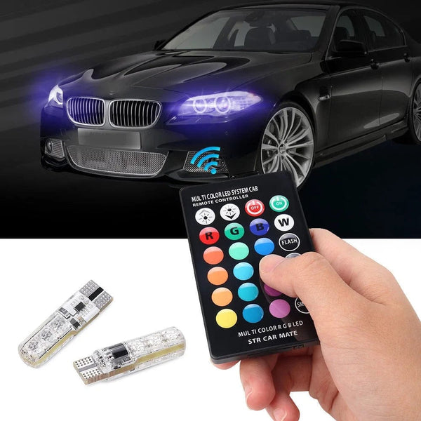 Planet Gates 2Pcs T10 5050 LED Car Width Light Auto Dome Reading Decorative Lamp 6SMD RGB Color Remote Control Strobe Mood Light