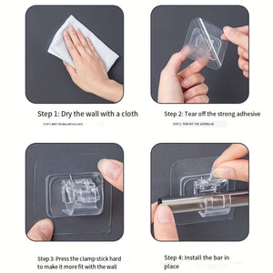 Planet Gates 2pcs / Transparent Color 2pcs Curtain Rod Hook Curtain Rod Clip Fixer Punch-free Stick-on Rod Bracket Clip Horizontal Rod Door Sticky Hook Plastic Rod Holders