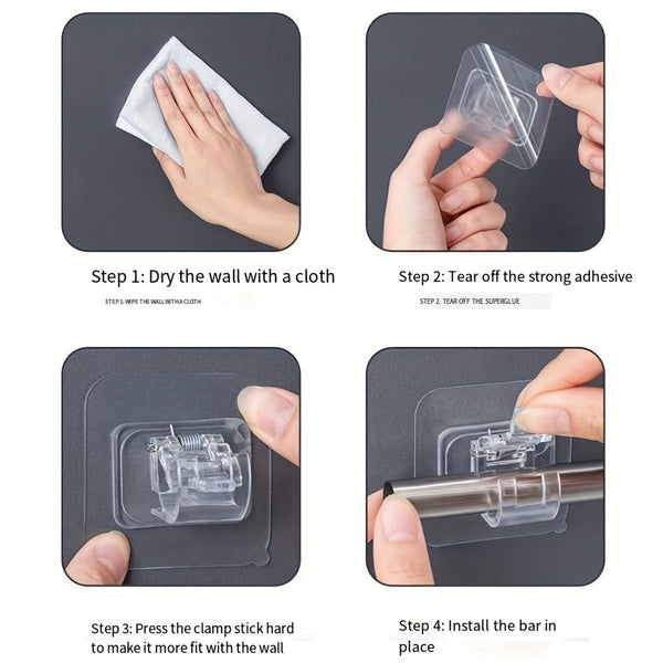 Planet Gates 2pcs / Transparent Color 2pcs Curtain Rod Hook Curtain Rod Clip Fixer Punch-free Stick-on Rod Bracket Clip Horizontal Rod Door Sticky Hook Plastic Rod Holders