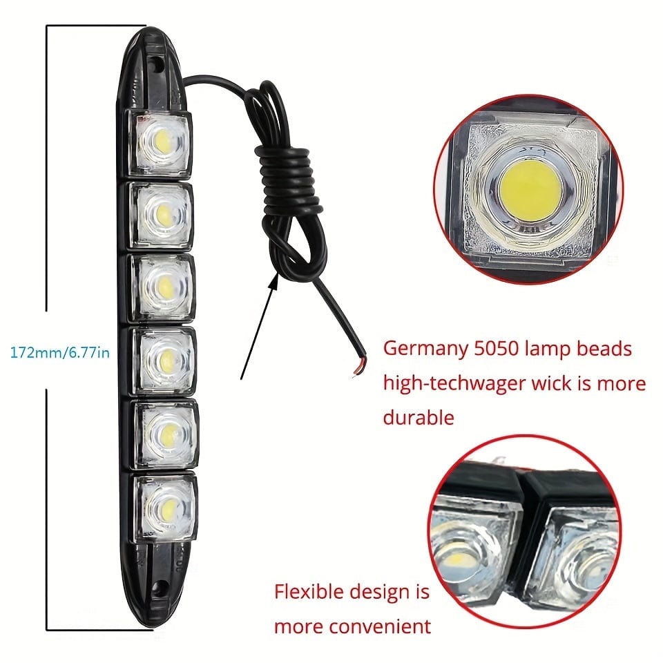 Planet Gates 2pcs Universal Car Led DRL Daytime Running Light Flexible 6SMD White Ice Blue Waterproof Driving Fog Bulb Car Styling DC 12V