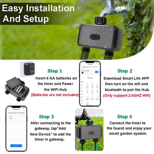 Planet Gates 2PCS US Timers-1 HUB 2 zone Smart Garden Watering Timer Wifi Automatic Drip Irrigation Controller Water Valve Garden Automatic Watering System