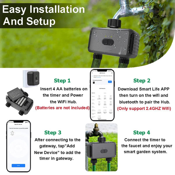 Planet Gates 2PCS US Timers-1 HUB 2 zone Smart Garden Watering Timer Wifi Automatic Drip Irrigation Controller Water Valve Garden Automatic Watering System