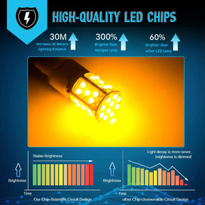 Planet Gates 2Pcs WY21W LED Canbus No Error No Hyper Flash Turn Signal Lights Bulb 3030 SMD T20 7440 W21W 1156 ba15s LED Lamp 12V Orange