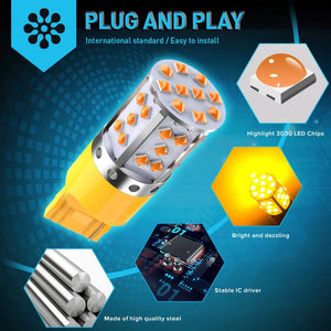Planet Gates 2Pcs WY21W LED Canbus No Error No Hyper Flash Turn Signal Lights Bulb 3030 SMD T20 7440 W21W 1156 ba15s LED Lamp 12V Orange