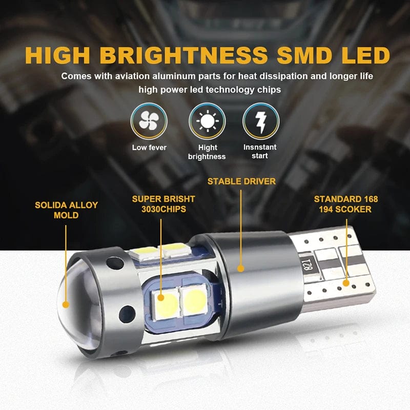 Planet Gates 2PCS-Yellow NLpearl 2x Signal Lamp T10 W5W Led Canbus Bulb 12V 10SMD 3030 Chips W5W LED 168 194 Auto Wedge Parking Light Reading Dome Light