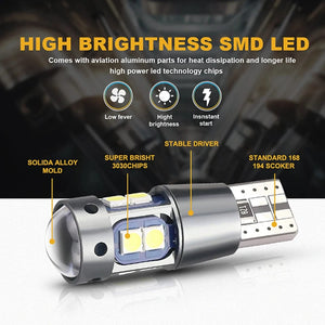 Planet Gates 2PCS-Yellow NLpearl 2x Signal Lamp T10 W5W Led Canbus Bulb 12V 10SMD 3030 Chips W5W LED 168 194 Auto Wedge Parking Light Reading Dome Light