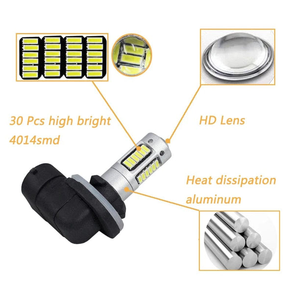 Planet Gates 2x 881 H27 Led Bulb 30 4014smd Car Fog Lights Driving Day Running Lamp Automobiles Bulbs Super Bright Car Bulbs White H27W/2