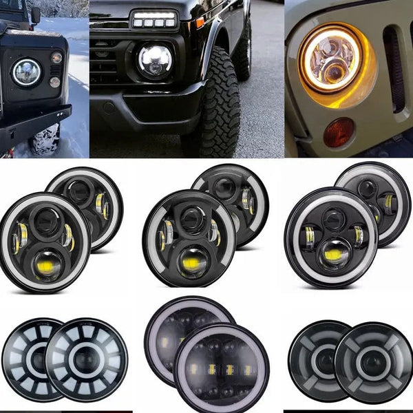 Planet Gates 2x Car 7 Inch Led Headlight Hi/Low H4 Halo Angle Eyes DRL For Jeep JK TJ OffRoad Defender Hummer 4x4 Suzuki Samurai Headlamp