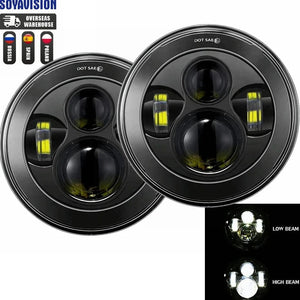 Planet Gates 2x Car 7 Inch Led Headlight Hi/Low H4 Halo Angle Eyes DRL For Jeep JK TJ OffRoad Defender Hummer 4x4 Suzuki Samurai Headlamp