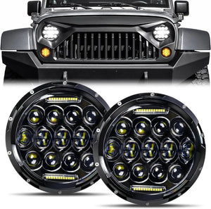 Planet Gates 2x Car 7 Inch Led Headlight Hi/Low H4 Halo Angle Eyes DRL For Jeep JK TJ OffRoad Defender Hummer 4x4 Suzuki Samurai Headlamp