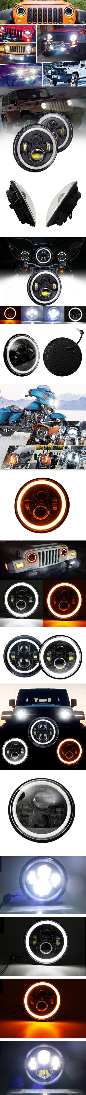 Planet Gates 2x Car 7 Inch Led Headlight Hi/Low H4 Halo Angle Eyes DRL For Jeep JK TJ OffRoad Defender Hummer 4x4 Suzuki Samurai Headlamp
