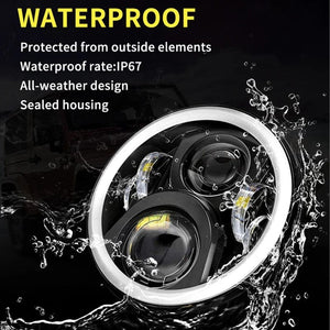 Planet Gates 2x Car 7 Inch Led Headlight Hi/Low H4 Halo Angle Eyes DRL For Jeep JK TJ OffRoad Defender Hummer 4x4 Suzuki Samurai Headlamp