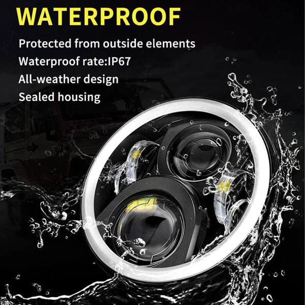 Planet Gates 2x Car 7 Inch Led Headlight Hi/Low H4 Halo Angle Eyes DRL For Jeep JK TJ OffRoad Defender Hummer 4x4 Suzuki Samurai Headlamp