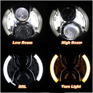 Planet Gates 2x Car 7 Inch Led Headlight Hi/Low H4 Halo Angle Eyes DRL For Jeep JK TJ OffRoad Defender Hummer 4x4 Suzuki Samurai Headlamp