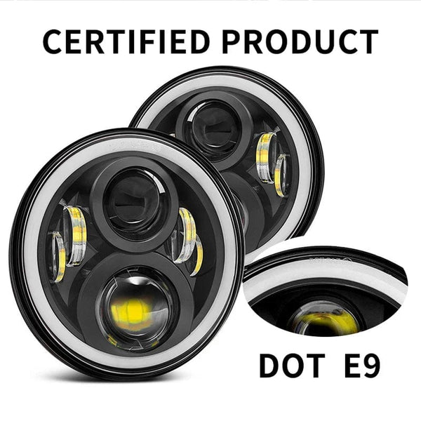 Planet Gates 2x Car 7 Inch Led Headlight Hi/Low H4 Halo Angle Eyes DRL For Jeep JK TJ OffRoad Defender Hummer 4x4 Suzuki Samurai Headlamp