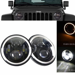 Planet Gates 2x Car 7 Inch Led Headlight Hi/Low H4 Halo Angle Eyes DRL For Jeep JK TJ OffRoad Defender Hummer 4x4 Suzuki Samurai Headlamp