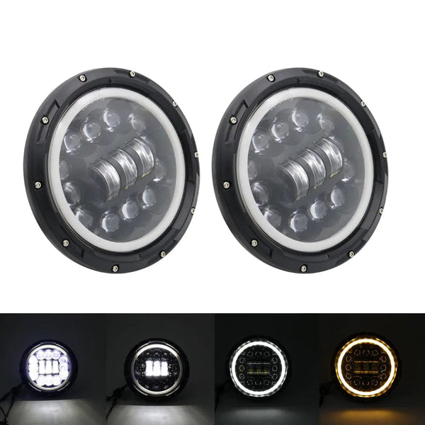 Planet Gates 2x Car 7 Inch Led Headlight Hi/Low H4 Halo Angle Eyes DRL For Jeep JK TJ OffRoad Defender Hummer 4x4 Suzuki Samurai Headlamp