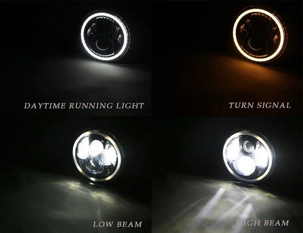 Planet Gates 2x Car 7 Inch Led Headlight Hi/Low H4 Halo Angle Eyes DRL For Jeep JK TJ OffRoad Defender Hummer 4x4 Suzuki Samurai Headlamp