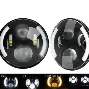 Planet Gates 2x Car 7 Inch Led Headlight Hi/Low H4 Halo Angle Eyes DRL For Jeep JK TJ OffRoad Defender Hummer 4x4 Suzuki Samurai Headlamp