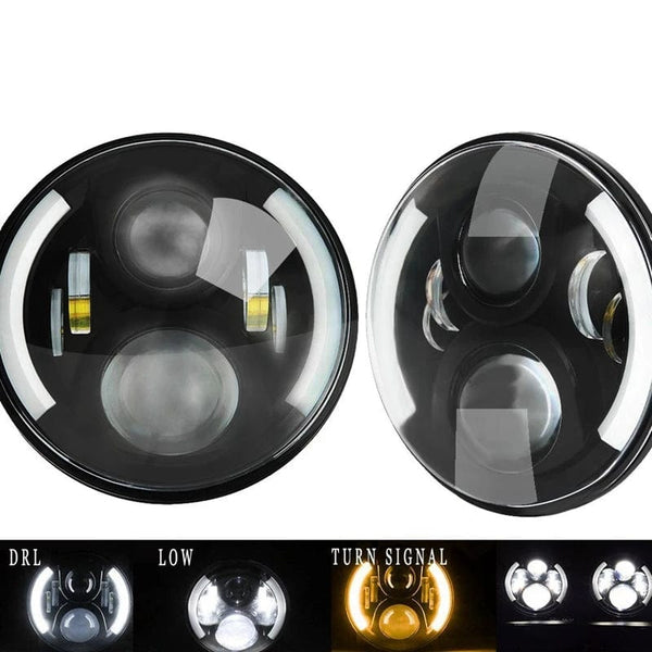 Planet Gates 2x Car 7 Inch Led Headlight Hi/Low H4 Halo Angle Eyes DRL For Jeep JK TJ OffRoad Defender Hummer 4x4 Suzuki Samurai Headlamp