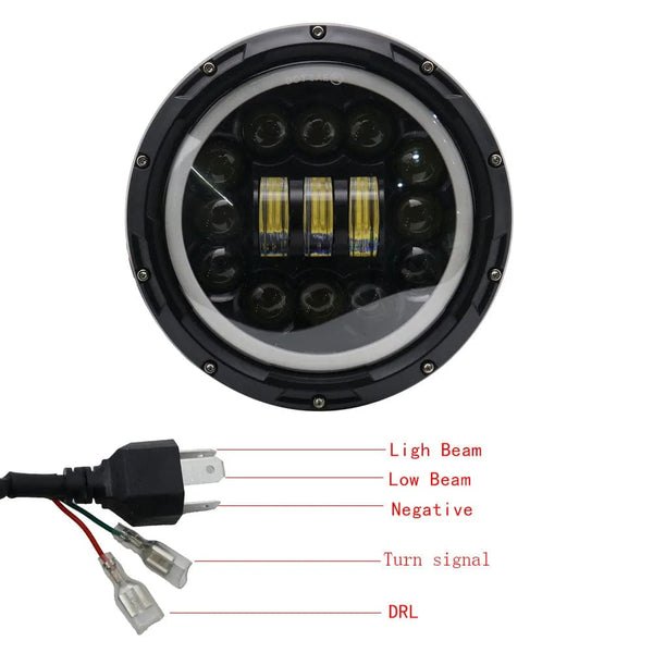 Planet Gates 2x Car 7 Inch Led Headlight Hi/Low H4 Halo Angle Eyes DRL For Jeep JK TJ OffRoad Defender Hummer 4x4 Suzuki Samurai Headlamp