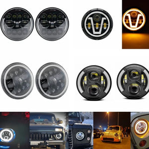 Planet Gates 2x Car 7 Inch Led Headlight Hi/Low H4 Halo Angle Eyes DRL For Jeep JK TJ OffRoad Defender Hummer 4x4 Suzuki Samurai Headlamp