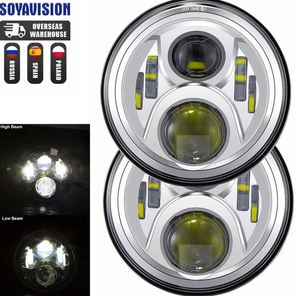 Planet Gates 2x Car 7 Inch Led Headlight Hi/Low H4 Halo Angle Eyes DRL For Jeep JK TJ OffRoad Defender Hummer 4x4 Suzuki Samurai Headlamp