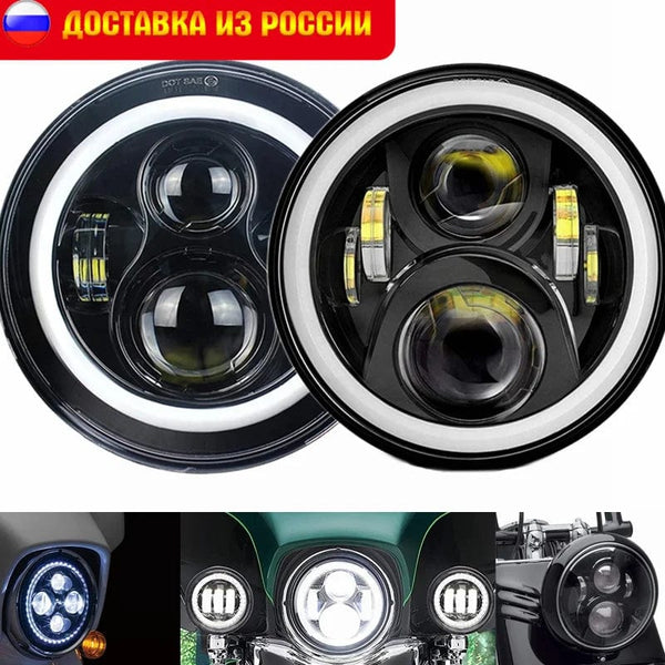 Planet Gates 2x Car 7 Inch Led Headlight Hi/Low H4 Halo Angle Eyes DRL For Jeep JK TJ OffRoad Defender Hummer 4x4 Suzuki Samurai Headlamp