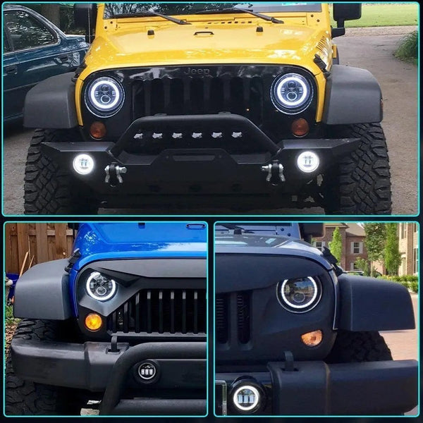 Planet Gates 2x Car 7 Inch Led Headlight Hi/Low H4 Halo Angle Eyes DRL For Jeep JK TJ OffRoad Defender Hummer 4x4 Suzuki Samurai Headlamp