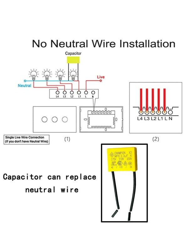 Planet Gates 3.3uF 2PCS capacitor 3.3UF 275VAC anti-light flash safety capacitor.Suitable for smart touch switches without neutral, electric fans, etc